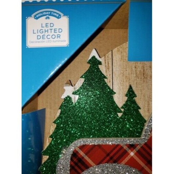 Led Lighted Sign Glitter Wood Christmas Red Truck Fresh Cut Christmas Trees - Picture 3 of 4